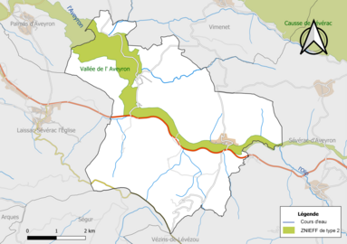 Carte de la ZNIEFF de type 2 de la commune.