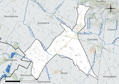 Carte en couleur présentant le réseau hydrographique de la commune