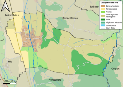 Carte en couleurs présentant l'occupation des sols.