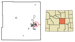 Location of Evansville in Natrona County, Wyoming.