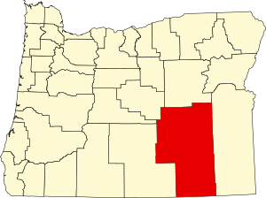 Map of Oregon highlighting Harney County