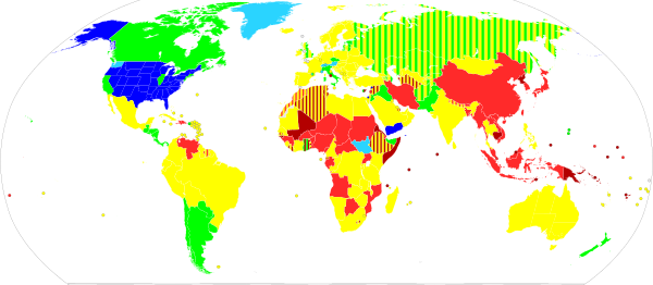 Possession of long guns by country:   No permit required for both repeating and semi-automatic long guns   Partially licensed – repeating long guns permitless, semi-automatic with permit   Allowed with permit – no good reason required or simple declaration of reason1   Allowed with permit –  good reason (like sport shooting license or proving danger to life) required1   Prohibited with exceptions or prohibited in practice – few licenses are issued   Prohibited – civilians are banned from obtaining long guns   Different rules regarding shotguns and rifles 1Some countries in these categories may place additional restrictions or ban semi-automatic long guns