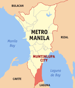 Mapa ng Kalakhang Maynila na nagpapakita ang lokasyon ng Muntinlupa