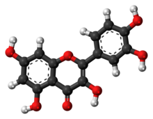 Ball-and-stick model of the quercetin molecule