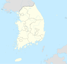 Mapa konturowa Korei Południowej, u góry nieco na lewo znajduje się punkt z opisem „Gwangmyeong”