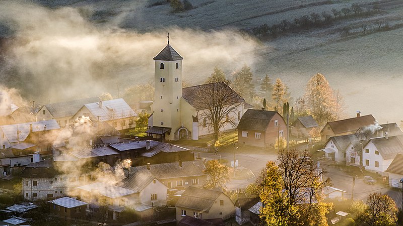 A mysterious picture of the St Lawrence Church amid the fogs in Zliechov, Slovakia Photograph: Vladimír Ruček