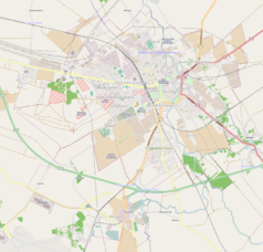 Mapa konturowa Stargardu, blisko centrum u góry znajduje się punkt z opisem „Siedziba zakładu”