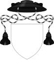 Hat sable with cords sable and argent and one tassel sable per side, used by Anglican priests in place of a helmet