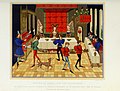 Service de table chez une châtelaine. Fac-similé d'une miniature du Roman de Renaud de Montauban, ms. du quinzième siècle. (Bibl. de l'Arsenal).