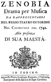 Gaetano Latilla – Zenobia – Titelseite des Librettos – Turin 1742