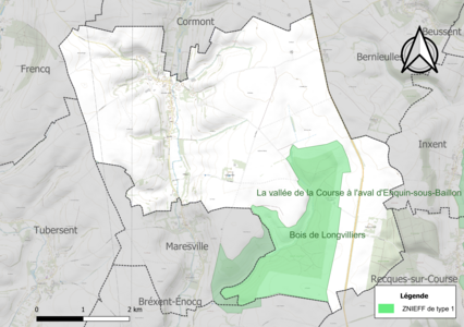 Carte de la ZNIEFF de type 1 sur la commune.