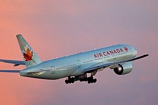 Air Canada se Boeing 777-200LR, die vliegtuig met die langste reikafstand in die wêreld.