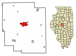 Location of Lincoln in Logan County, Illinois.