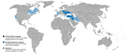 Répartition géographique de l'arménien (tous dialectes confondus).