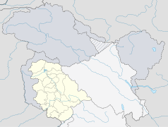 Mapa konturowa Dżammu i Kaszmiru, po lewej znajduje się punkt z opisem „Baramulla”