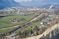 The Brixental and the Brixentaler Ache (foreground) where they join the Inn valley near Wörgl (background).