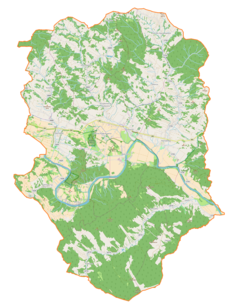 Mapa konturowa gminy Dubiecko, blisko centrum na prawo znajduje się punkt z opisem „Nienadowa”