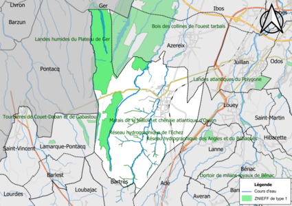 Carte des ZNIEFF de type 1 sur la commune.