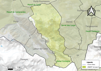 Carte des ZNIEFF de type 2 sur la commune.