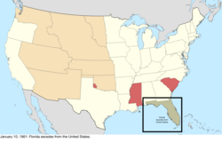 Map of the change to the United States in central North America on January 10, 1861