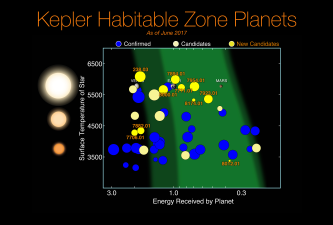 Abundancia de todos los grupos de exoplanetas encontrados: Jovianos en morado, neptunianos en azul, tierras y supertierras en amarillo y mundos lava en verde