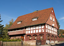 Umgebindehaus in Ebersbach/Sa., ein Stockwerksbau mit Kurzstreben