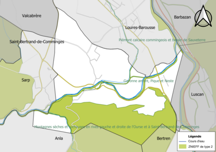 Carte des ZNIEFF de type 2 sur la commune.