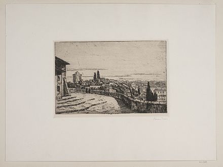 Johan Rohde: Udsigt over Rom fra Janiculum-højen, udgivet af Den Danske Radeerforening i 1934. Statens Museum for Kunst