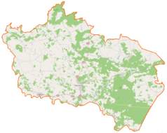 Mapa konturowa powiatu siemiatyckiego, u góry znajduje się punkt z opisem „Smolugi”