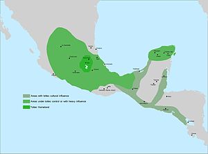 전성기 톨텍 제국의 영토와 영향권