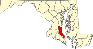 Map of Maryland highlighting Calvert County