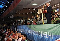 Prince Charles reads out the message of Queen Elizabeth on her behalf during the opening ceremony