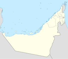 Mapa konturowa Zjednoczonych Emiratów Arabskich, po prawej nieco u góry znajduje się punkt z opisem „Lam Tara Towers”