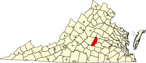 Map of Virginia highlighting Cumberland County