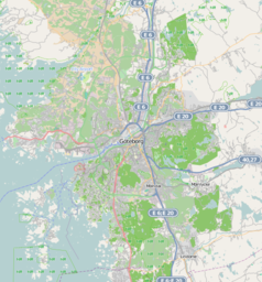 Mapa konturowa Göteborga, w centrum znajduje się punkt z opisem „Liseberg”