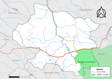 Carte de la ZNIEFF de type 1 de la commune.