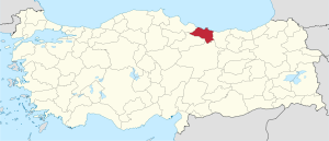 Location of Ordu Province in Turkey