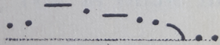 A horizontal succession of: dot, dot, dash, dot, dash, dot, dot, downward curve, dot, dot. The first three symbols increase in height and then the symbols get progressively lower.