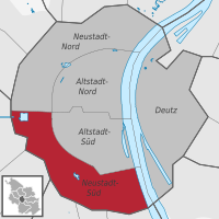 Lage des Stadtteils Neustadt-Süd im Stadtbezirk Köln-Innenstadt