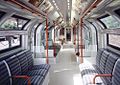 Inside the Red 1986 prototype London Underground train when on public display at Woodford station.