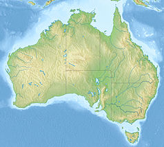 Mapa konturowa Australii, blisko prawej krawiędzi nieco na dole znajduje się punkt z opisem „źródło”, poniżej na prawo znajduje się również punkt z opisem „ujście”