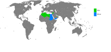 Land hvor Abir (grønt) er mye brukt