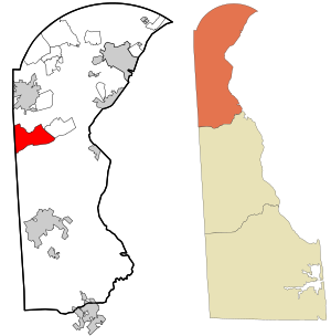 Location in New Castle County and the state of Delaware.