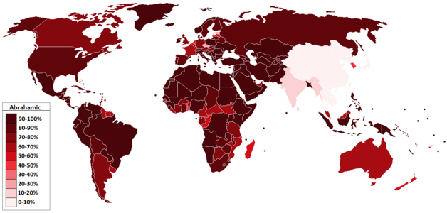 Map of Abrahamic religions by country