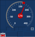 Tachoscheibe bei Überschreitung der Eingriffsgeschwindigkeit (174 statt zulässiger 160 km/h). Ein Zwangsbremsein­griff ist erfolgt.