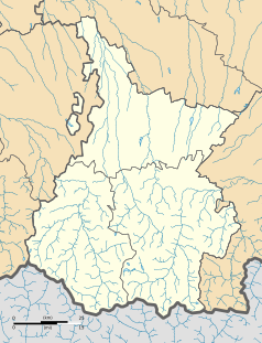 Mapa konturowa Pirenejów Wysokich, po lewej nieco na dole znajduje się punkt z opisem „Ayzac-Ost”