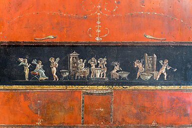 Roman putti frieze, 75-79 AD, fresco, House of the Vettii, Pompeii, Italy[8]