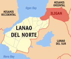 Mapa sa Lanao del Norte gipakita asa nahimutang ang Dakbayan sa Iligan.