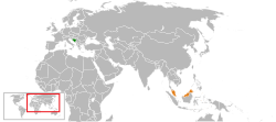 Map indicating locations of Bosnia and Herzegovina and Malaysia