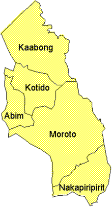 Map of Karamoja region including new districts